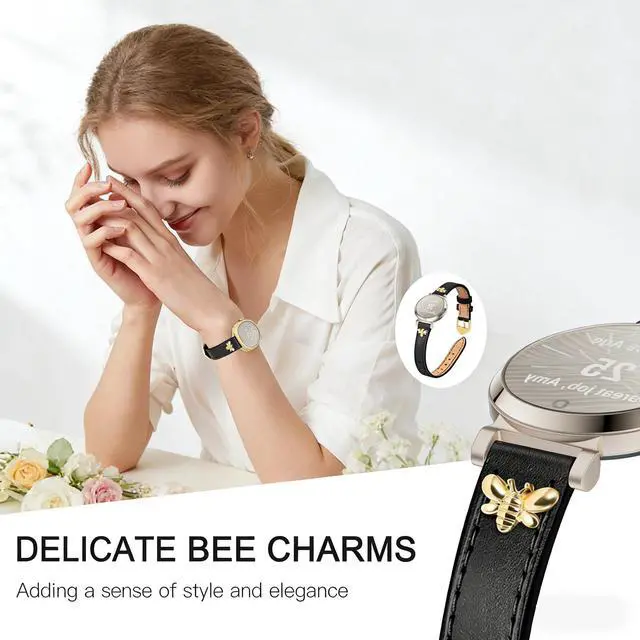 Alt view image 2 of 6 - Slim Leather Bands Compatible with Garmin Lily 2 | Leather with Charms, Feminine,Design,for Garmin Lily 2 Watch Band