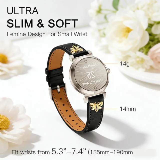 Alt view image 3 of 6 - Slim Leather Bands Compatible with Garmin Lily 2 | Leather with Charms, Feminine,Design,for Garmin Lily 2 Watch Band