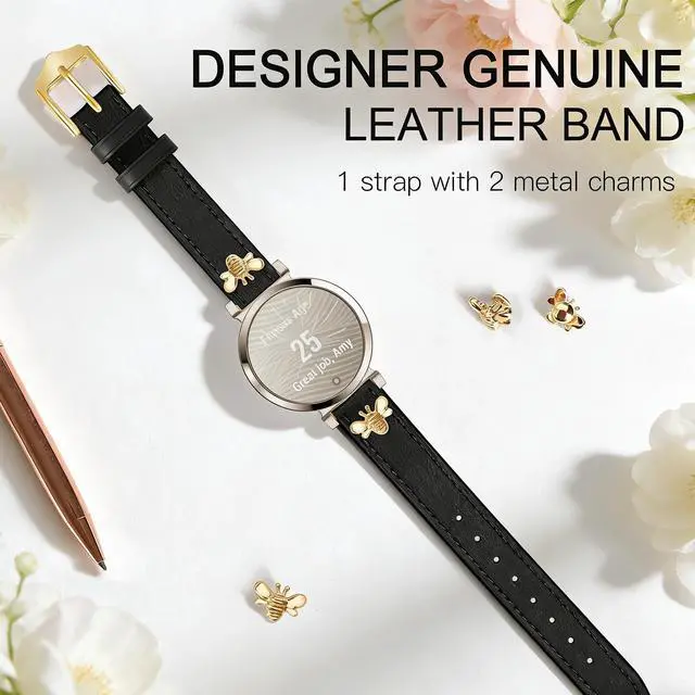 Alt view image 4 of 6 - Slim Leather Bands Compatible with Garmin Lily 2 | Leather with Charms, Feminine,Design,for Garmin Lily 2 Watch Band