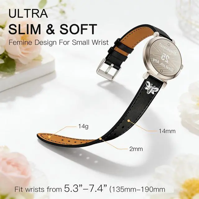 Alt view image 3 of 5 - Slim Leather Bands Compatible with Garmin Lily 2 | Leather with Charms, Feminine,Design,for Garmin Lily 2 Watch Band
