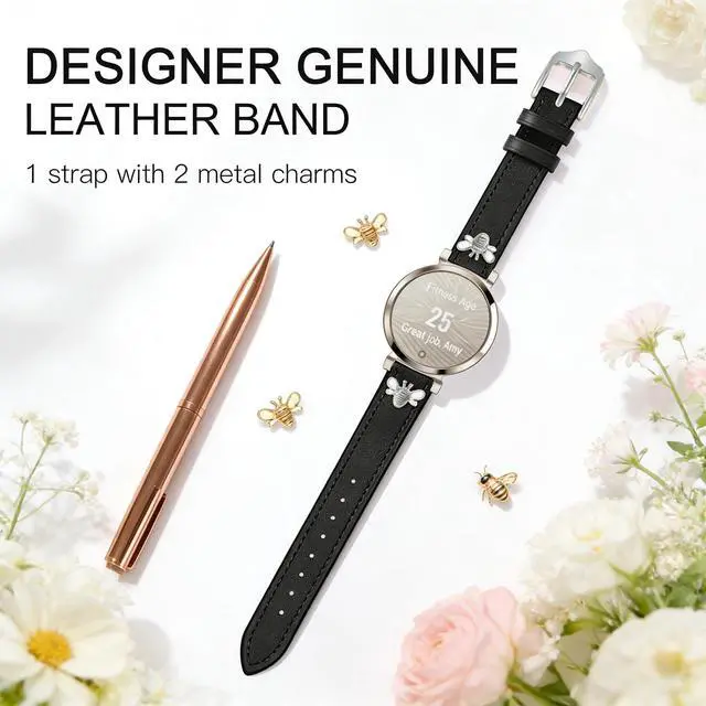 Alt view image 4 of 5 - Slim Leather Bands Compatible with Garmin Lily 2 | Leather with Charms, Feminine,Design,for Garmin Lily 2 Watch Band