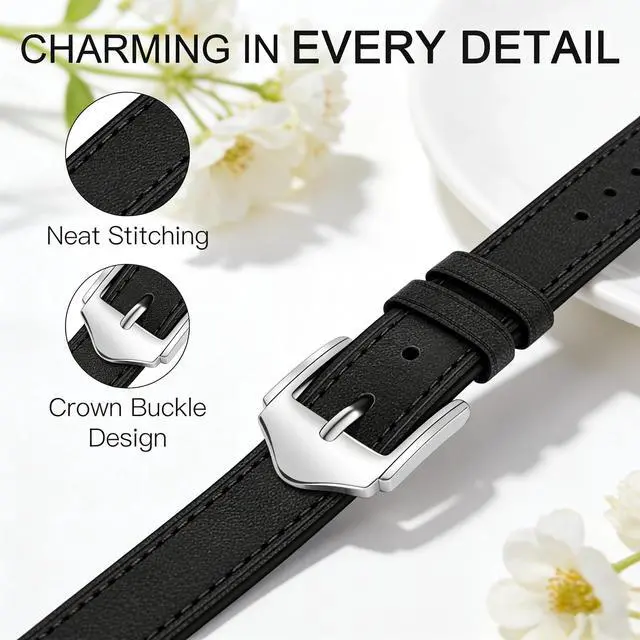 Alt view image 5 of 5 - Slim Leather Bands Compatible with Garmin Lily 2 | Leather with Charms, Feminine,Design,for Garmin Lily 2 Watch Band