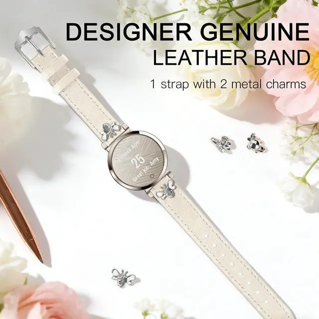 Alt view image 3 of 5 - Slim Leather Bands Compatible with Garmin Lily 2 | Leather with Charms, Feminine,Design,for Garmin Lily 2 Watch Band