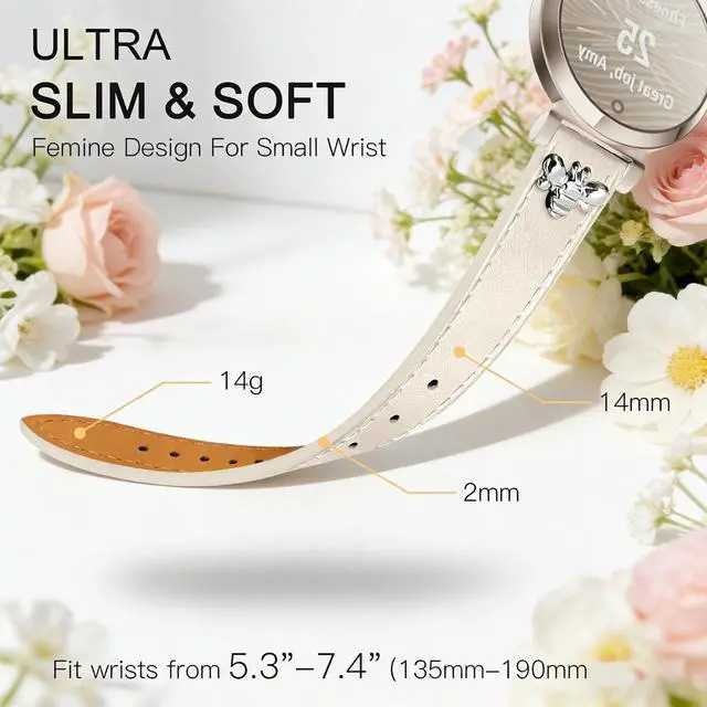 Alt view image 4 of 5 - Slim Leather Bands Compatible with Garmin Lily 2 | Leather with Charms, Feminine,Design,for Garmin Lily 2 Watch Band