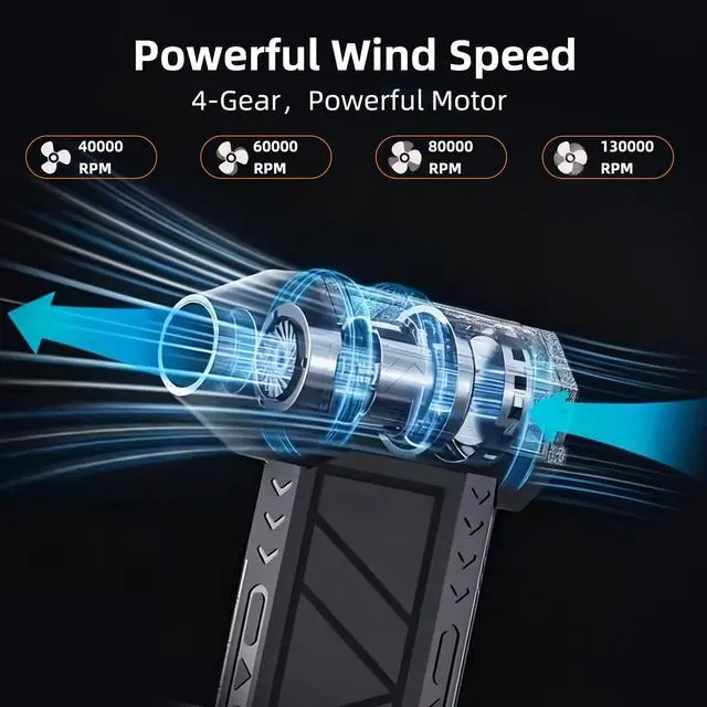 Alt view image 2 of 5 - Professional 12000RPM Electric Air Duster for PC, Laptop, Keyboard, Electronics 3-Speed Adjustable High-Pressure Blower for Precision Cleaning of Computer Components, CPU, and Gaming Consoles