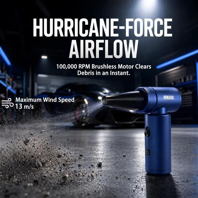 Alt view image 2 of 6 - Compressed Air Duster Rechargeable-100000RPM Brushless Motor Stepless Control Electric Air Duster, 13m/s Wind Mini Blower with Fast Charging, Dust Blower for PC, Keyboard, Home, Car NG-AD004Blue
