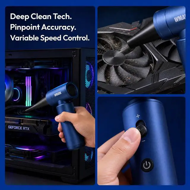 Alt view image 3 of 6 - Compressed Air Duster Rechargeable-100000RPM Brushless Motor Stepless Control Electric Air Duster, 13m/s Wind Mini Blower with Fast Charging, Dust Blower for PC, Keyboard, Home, Car NG-AD004Blue