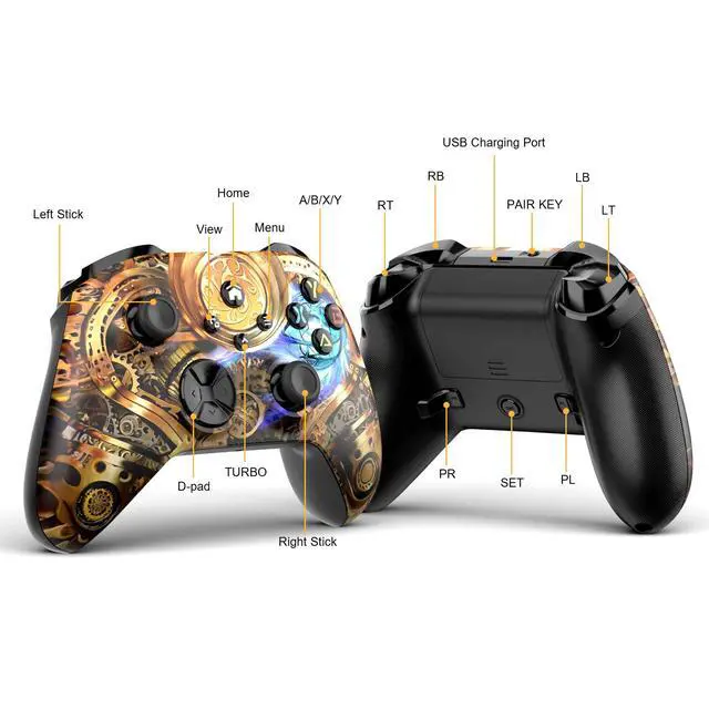 Alt view image 2 of 6 - Wireless Controller for Xbox Series X|S, Xbox One & PC, Bluetooth, 4 Vibration Motors, Turbo, Macro, 3.5mm Headphone Jack Steampunk - Upgrading with a PC Before Connecting to X-Box