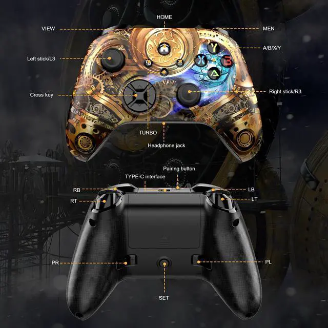 Alt view image 3 of 6 - Wireless Controller for Xbox Series X|S, Xbox One & PC, Bluetooth, 4 Vibration Motors, Turbo, Macro, 3.5mm Headphone Jack Steampunk - Upgrading with a PC Before Connecting to X-Box