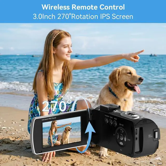 Alt view image 3 of 6 - 4K Video Camera Camcorder with 12X Telephoto Zoom Lens | 3'' 270° Screen Digital Camcorder for Vlogging YouTube, IR Night Vision w/Remote