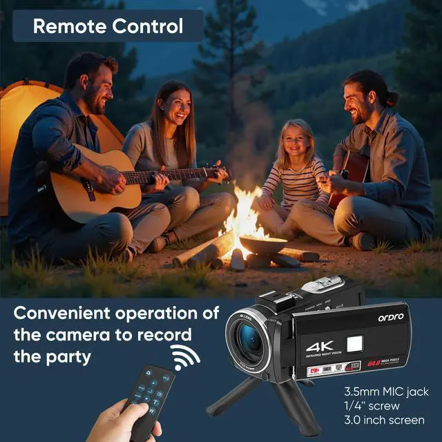 Alt view image 6 of 6 - 4K Video Camera Camcorder with 12X Telephoto Zoom Lens | 3'' 270° Screen Digital Camcorder for Vlogging YouTube, IR Night Vision w/Remote