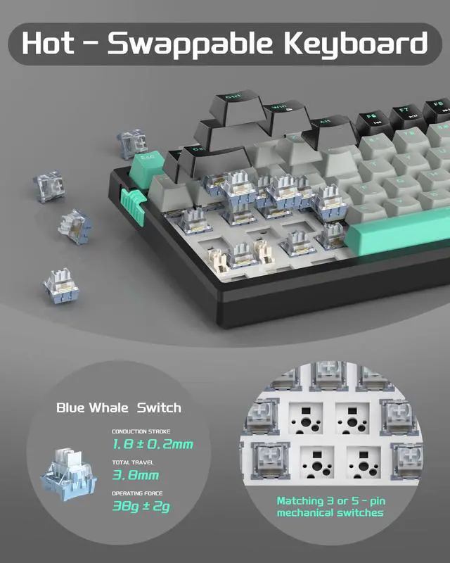 Alt view image 4 of 6 - SKY98 Mechanical Gaming Keyboard, 96% Gasket Hot Swappable Wired Custom Creamy Keyboard with 5-Layer Sound Dampening, RGB Backlit, NKRO for Win/Mac (Dark Elf, Blue Whale Switch)