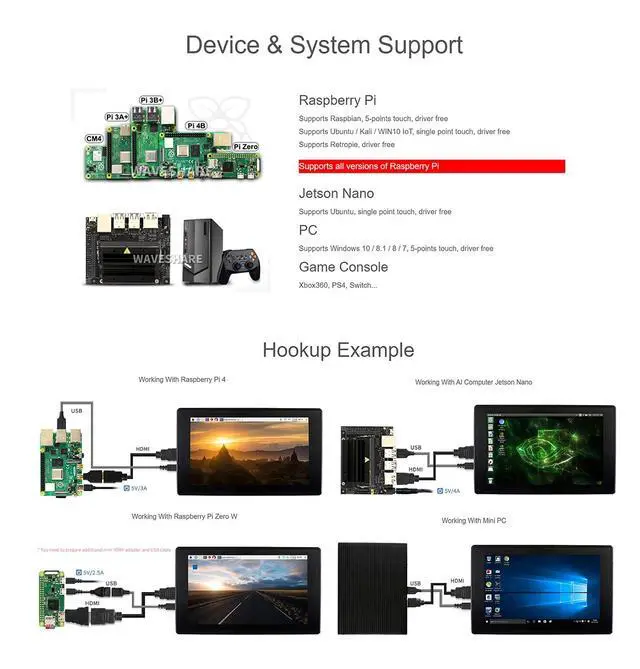 Alt view image 4 of 6 - 7inch HDMI LCD with Case for Raspberry Pi Capacitive Touchscreen 1024×600 IPS Display Screen Monitor Compatible with Raspberry Pi 4B/3B+/3B/Zero/Jetson Nano Support Windows 10/8.1/8/7