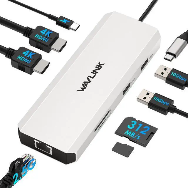 Main image of Laptop Docking Station, Docking Station Dual HDMI | Dual 4K@60Hz, 125W PD IN, 2.5G Ethernet, 2×USB-A 10Gbps, SD 4.0 312MB/s, Compatible with Windows ONLY