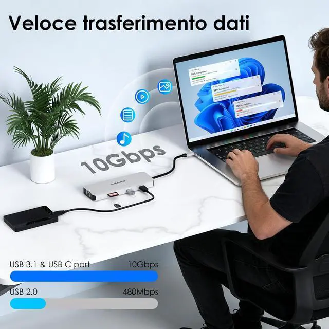 Alt view image 6 of 6 - Laptop Docking Station, Docking Station Dual HDMI | Dual 4K@60Hz, 125W PD IN, 2.5G Ethernet, 2×USB-A 10Gbps, SD 4.0 312MB/s, Compatible with Windows ONLY
