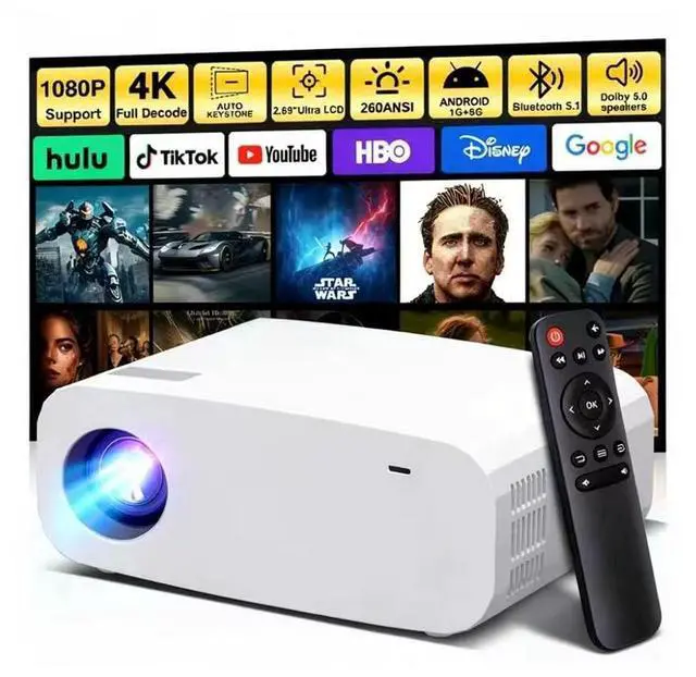 Main image of Projector, Mini Projector with WiFi and Bluetooth, Built-in Apps, Auto Focus & Keystone,Native 1080P Support, Portable Outdoor Smart Projector,White