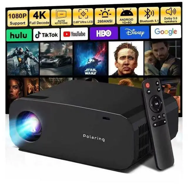 Main image of Mini Projector with WiFi and Bluetooth,4K 1080P Support Portable Projector,Built-in Apps,Android 13,Auto Keystone Correction,260 ANSI,32"-150"Screen Movie Video Projector for Indoor/Outdoor
