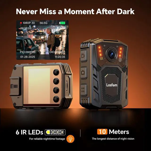 Alt view image 3 of 6 - Video Body Camera with Audio: WD1 2100mAh Battery with 10Hrs Recording, Affordable Body Camera with Night Vision, for Law Enforcement, Delivery, Security Patrols, and Outdoor Monitoring (256GB)