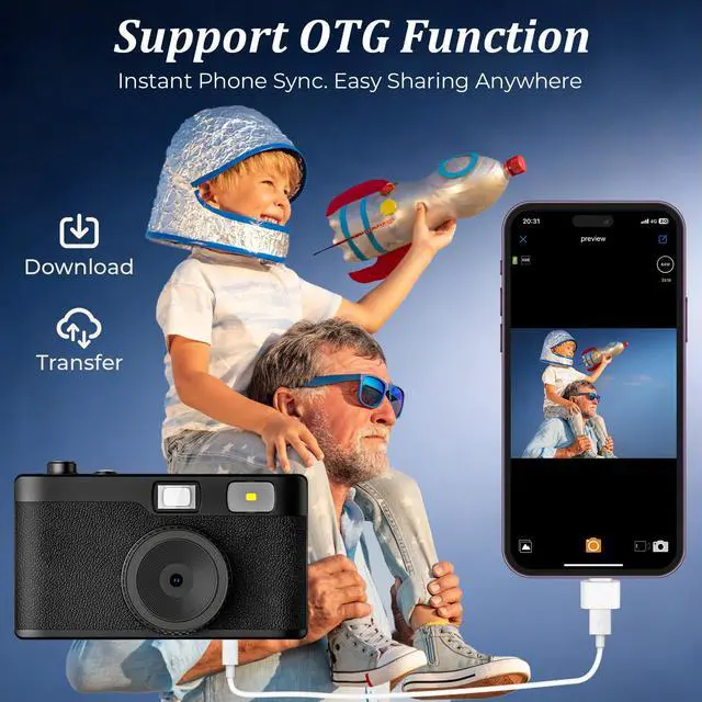Alt view image 4 of 6 - Vintage Digital Camera, Reusable 12MP Screen Free Retro Digital Camera | Unlimited DIY Filters, OTG STransfer & Flash Light for Summer Camp with 8GB Micro SD Card, OTG Adapter & Type-C Cable(Black)
