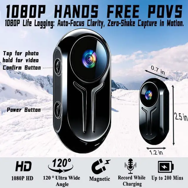 Alt view image 2 of 6 - Upgraded 1080P Mini Body Cameras with Audio and Video Recording, POV Camera, Thumb Size Sport Action Camera, Hand Free Camcorder for Cycling,Travel,Pet,Vlogging (Black)