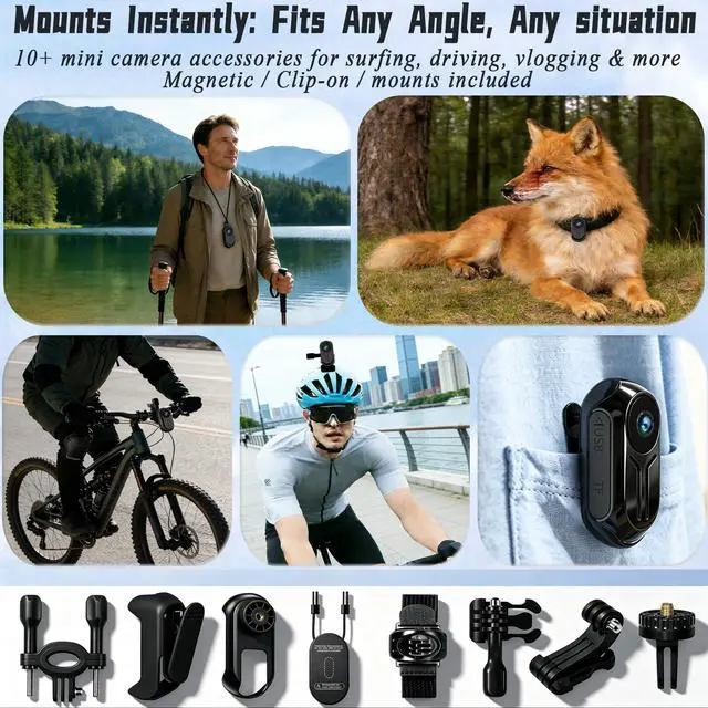 Alt view image 3 of 6 - Upgraded 1080P Mini Body Cameras with Audio and Video Recording, POV Camera, Thumb Size Sport Action Camera, Hand Free Camcorder for Cycling,Travel,Pet,Vlogging (Black)