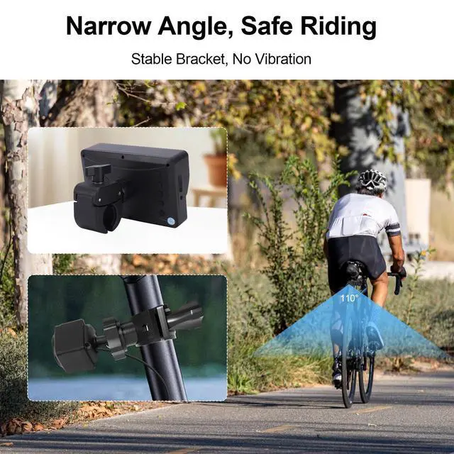 Alt view image 2 of 6 - Bike Rear View Camera System, 5 Inch 1080P HD Monitor with 110 Degree Wide Angle and Night Vision, for Mountain Road Bikes Scooters (Large Square Rear View Camera)