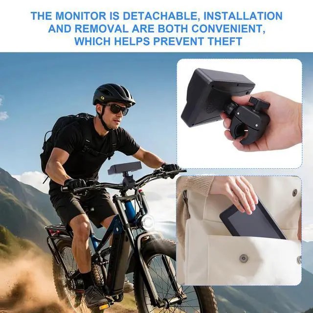Alt view image 3 of 6 - Bike Rear View Camera System, 5 Inch 1080P HD Monitor with 110 Degree Wide Angle and Night Vision, for Mountain Road Bikes Scooters (Large Square Rear View Camera)