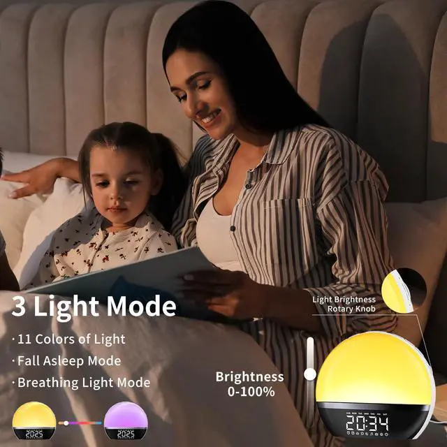 Alt view image 5 of 6 - FM Radio Sunrise Alarm Clock Sound Machine Wake-Up Light Sunrise Sunset Simulation Adjustable Volume Brightness Sleep Aid 13 Colors 23 Sounds 28 Tunes Snooze Dual Alarm 4 Timers