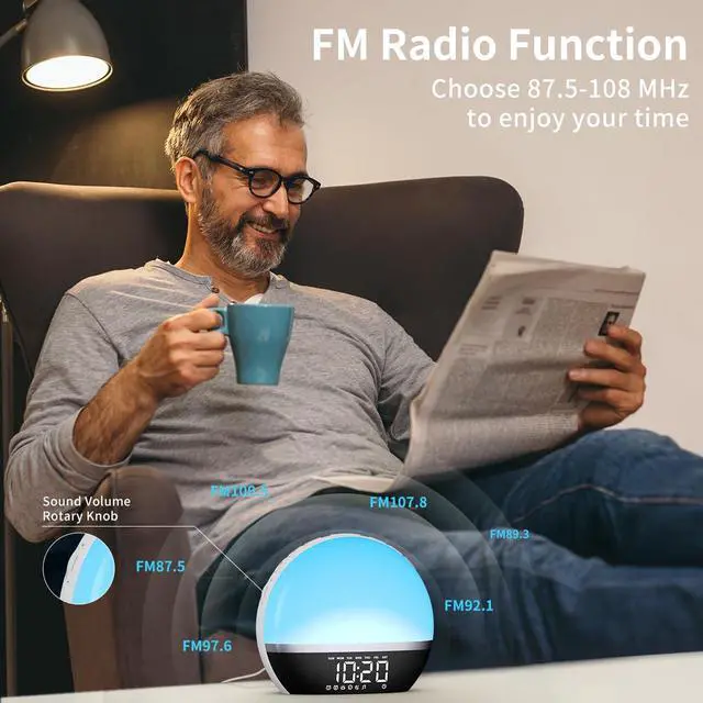 Alt view image 6 of 6 - FM Radio Sunrise Alarm Clock Sound Machine Wake-Up Light Sunrise Sunset Simulation Adjustable Volume Brightness Sleep Aid 13 Colors 23 Sounds 28 Tunes Snooze Dual Alarm 4 Timers