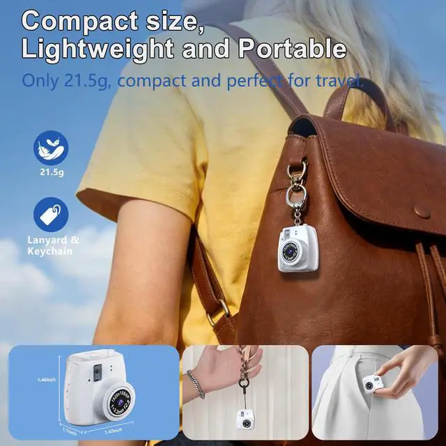 Alt view image 4 of 6 - Mini Keychain Camera - Retro Digital Camera with 1080P HD Video Recorder, 0.96" Display Screen Camera with 16G Card, Tiny Fun Stress-Relief Cameras for Kids,Parties,Travel,Birthdays (White)