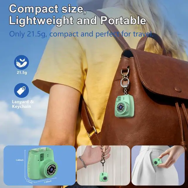 Alt view image 4 of 6 - Mini Keychain Camera - Retro Digital Camera with 1080P HD Video Recorder, 0.96" Display Screen Camera with 16G Card, Tiny Fun Stress-Relief Cameras for Kids,Parties,Travel,Birthdays (Green)