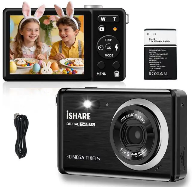 Main image of Digital Camera 30MP FHD 1080P Point and Shoot Camera with 2.8" LCD 18X Digital Zoom, Compact Rechargeable Kids Camera for Teens Students Seniors Vlogging (Black)