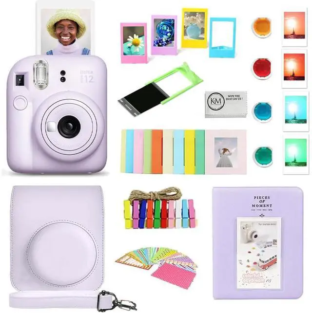 Main image of INSTAX Mini 12 Instant Film Camera | Lilac Purple Bundled with Instax Accessory Bundle + Cleaning Cloth (8 Items)