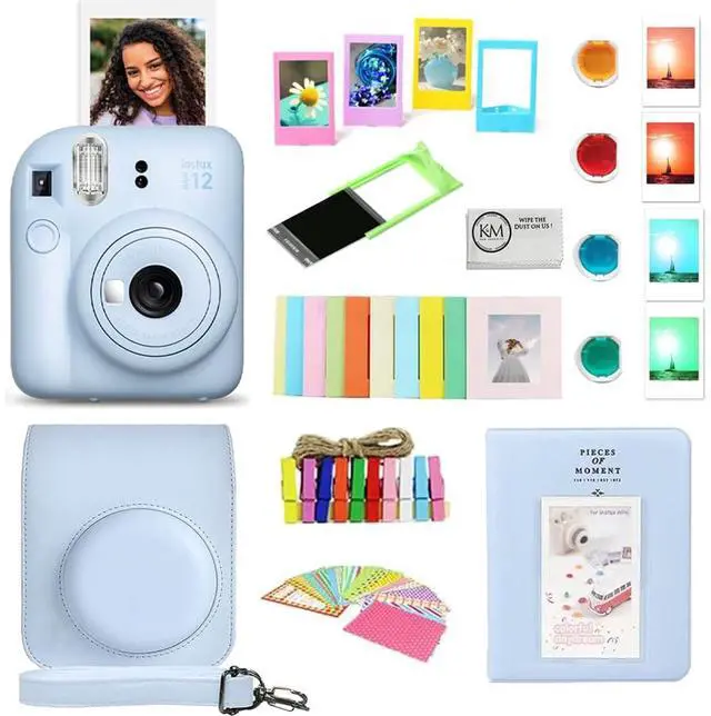 Main image of INSTAX Mini 12 Instant Film Camera | Pastel Blue Bundled with Instax Accessory Bundle + Cleaning Cloth (8 Items)