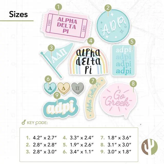 Alt view image 3 of 6 - Alpha Delta Pi Sticker Decal Laptop Water Bottle Car Sheet (Cute Sheet) (Pack of 2)