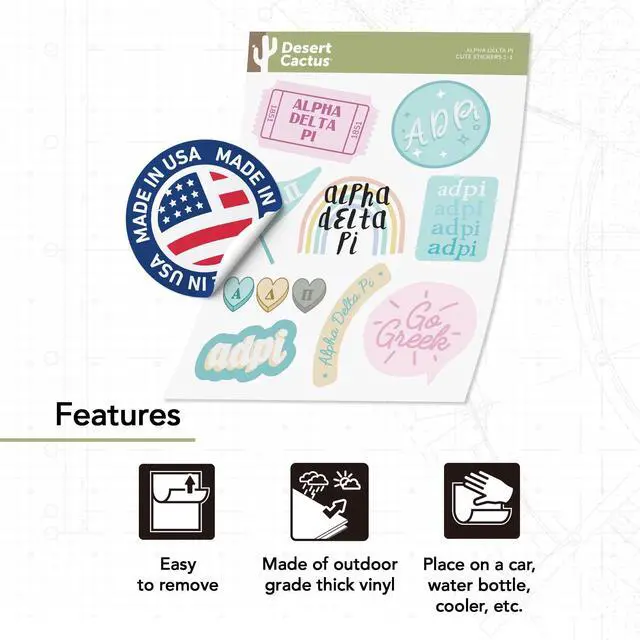 Alt view image 4 of 6 - Alpha Delta Pi Sticker Decal Laptop Water Bottle Car Sheet (Cute Sheet) (Pack of 2)