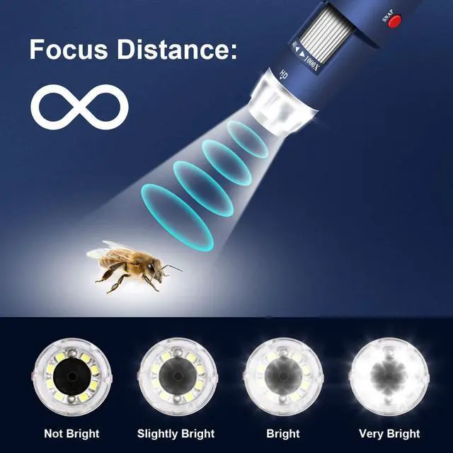 Alt view image 4 of 6 - HD 2MP 40X-1000X USB Digital Microscope with Aluminum Alloy Stand | Portable Magnification Endoscope Camera with 8 LEDs, Fits OTG Android, Mac, Windows 7 8 10 11 & Linux