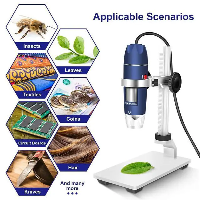 Alt view image 6 of 6 - HD 2MP 40X-1000X USB Digital Microscope with Aluminum Alloy Stand | Portable Magnification Endoscope Camera with 8 LEDs, Fits OTG Android, Mac, Windows 7 8 10 11 & Linux