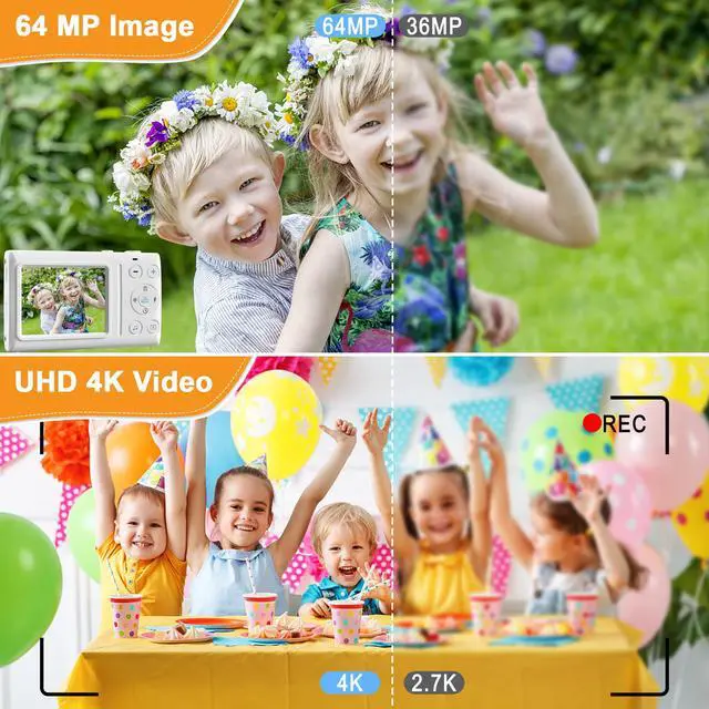 Alt view image 2 of 6 - Digital Camera Autofocus Digital Point and Shoot Camera with 18X Zoom 4K Vlogging Camera with 32GB Card, 64MP Portable Compact Camera for Teens Adult Beginner Anti-Shake