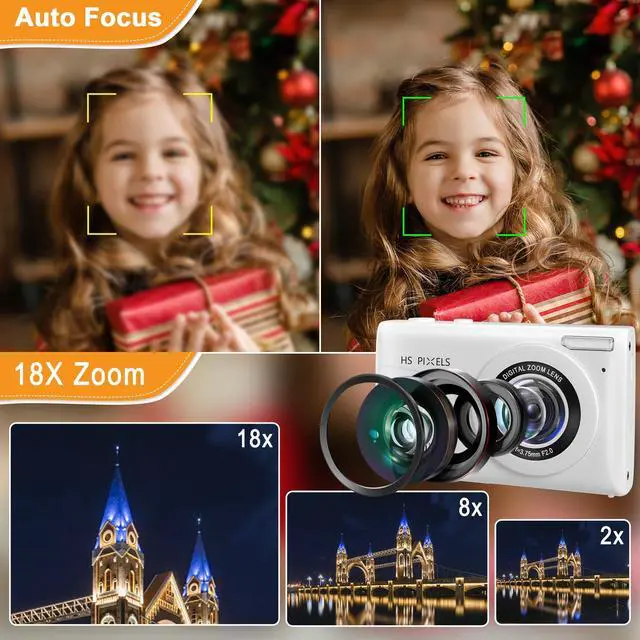 Alt view image 3 of 6 - Digital Camera Autofocus Digital Point and Shoot Camera with 18X Zoom 4K Vlogging Camera with 32GB Card, 64MP Portable Compact Camera for Teens Adult Beginner Anti-Shake