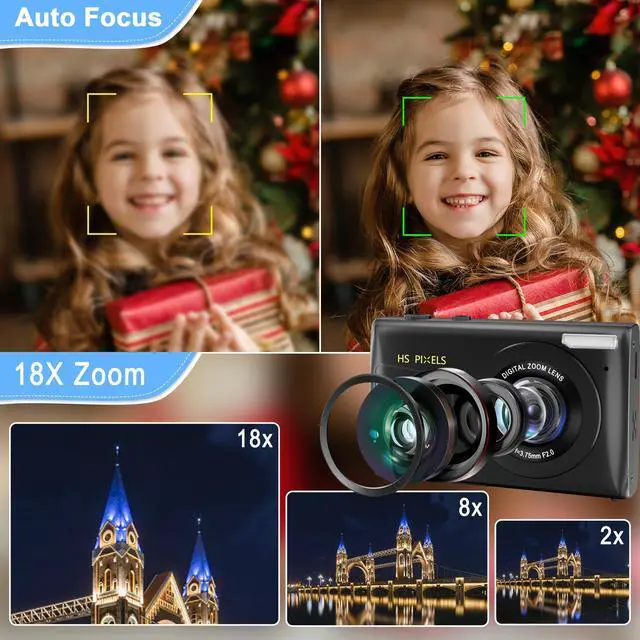 Alt view image 4 of 6 - Digital Camera, 4K 64MP Digital Point and Shoot Camera with 18X Zoom Compact Vlogging Camera for Teens, Adults Boys Girls Kids Anti Shake, Auto Focus, 32GB Card