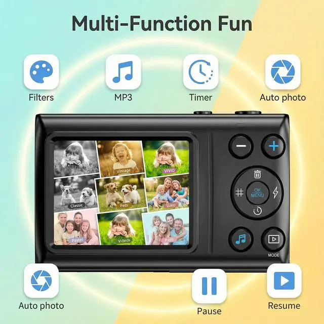 Alt view image 6 of 6 - Digital Camera, 4K 64MP Digital Point and Shoot Camera with 18X Zoom Compact Vlogging Camera for Teens, Adults Boys Girls Kids Anti Shake, Auto Focus, 32GB Card