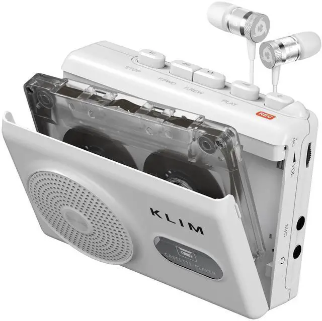 Main image of Cassette Tape Player and Recorder with Microphone Built-in Speaker | Automatic Stop Protects Tapes - Runs on 2 AA Batteries or AC Adapter, Includes Earphones, White