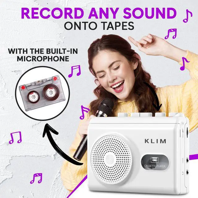 Alt view image 4 of 6 - Cassette Tape Player and Recorder with Microphone Built-in Speaker | Automatic Stop Protects Tapes - Runs on 2 AA Batteries or AC Adapter, Includes Earphones, White