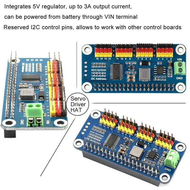 Alt view image 2 of 6 - PWM Servo Motor Driver 16 Channel PWM Outputs 12 Bit Resolution | I2C Controlled, Compatible with Raspberry Pi 5 4 3B+ 3B Zero/Zero W/Zero WH and Jetson Nano