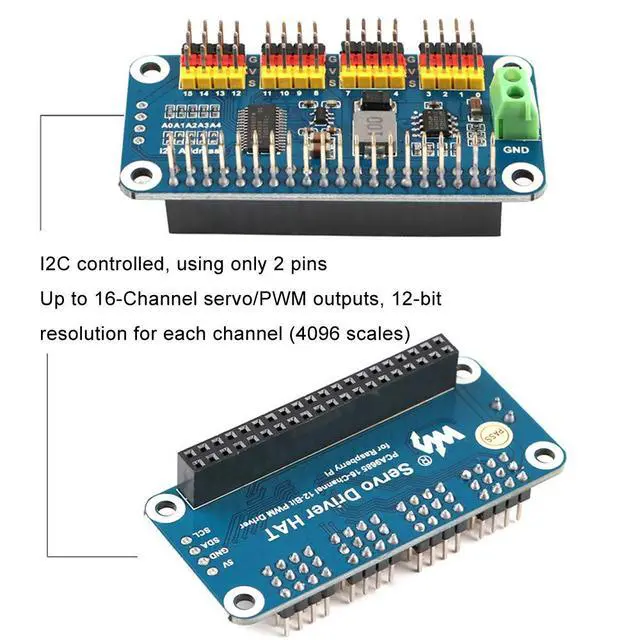 Alt view image 3 of 6 - PWM Servo Motor Driver 16 Channel PWM Outputs 12 Bit Resolution | I2C Controlled, Compatible with Raspberry Pi 5 4 3B+ 3B Zero/Zero W/Zero WH and Jetson Nano