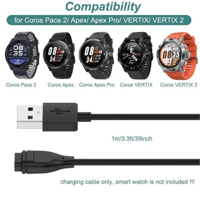 Alt view image 2 of 6 - Charger for Coros Pace 3, Pace 2, Apex, Apex Pro, Vertix, Vertix 2 | USB Charging Cable & 90 Degree USB C Adapter for Coros Pace 2/3, Apex Pro, Vertix 2 Smart Watch