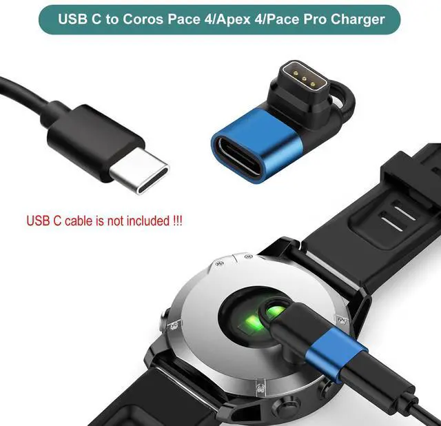 Alt view image 4 of 6 - Charger for Coros Pace 3, Pace 2, Apex, Apex Pro, Vertix, Vertix 2 | USB Charging Cable & 90 Degree USB C Adapter for Coros Pace 2/3, Apex Pro, Vertix 2 Smart Watch