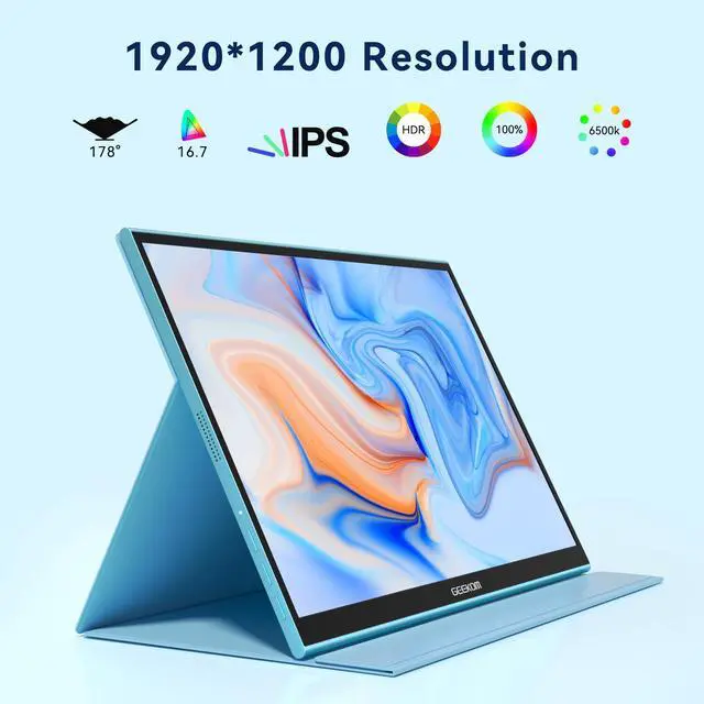 Alt view image 2 of 6 - Portable Monitor(2026), 16'' 1200P FHD Laptop Monitor USB C HDMI Computer Display HDR Eye Care External Screen w/Smart Cover for PC Mac Laptop Phone