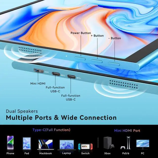 Alt view image 4 of 6 - Portable Monitor(2026), 16'' 1200P FHD Laptop Monitor USB C HDMI Computer Display HDR Eye Care External Screen w/Smart Cover for PC Mac Laptop Phone